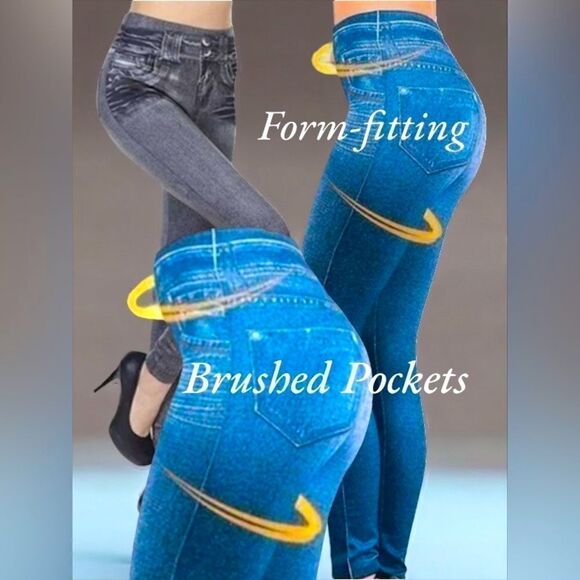 2 pair l Painted on l Jeggings l Blue & Black l New - Picture 5 of 9